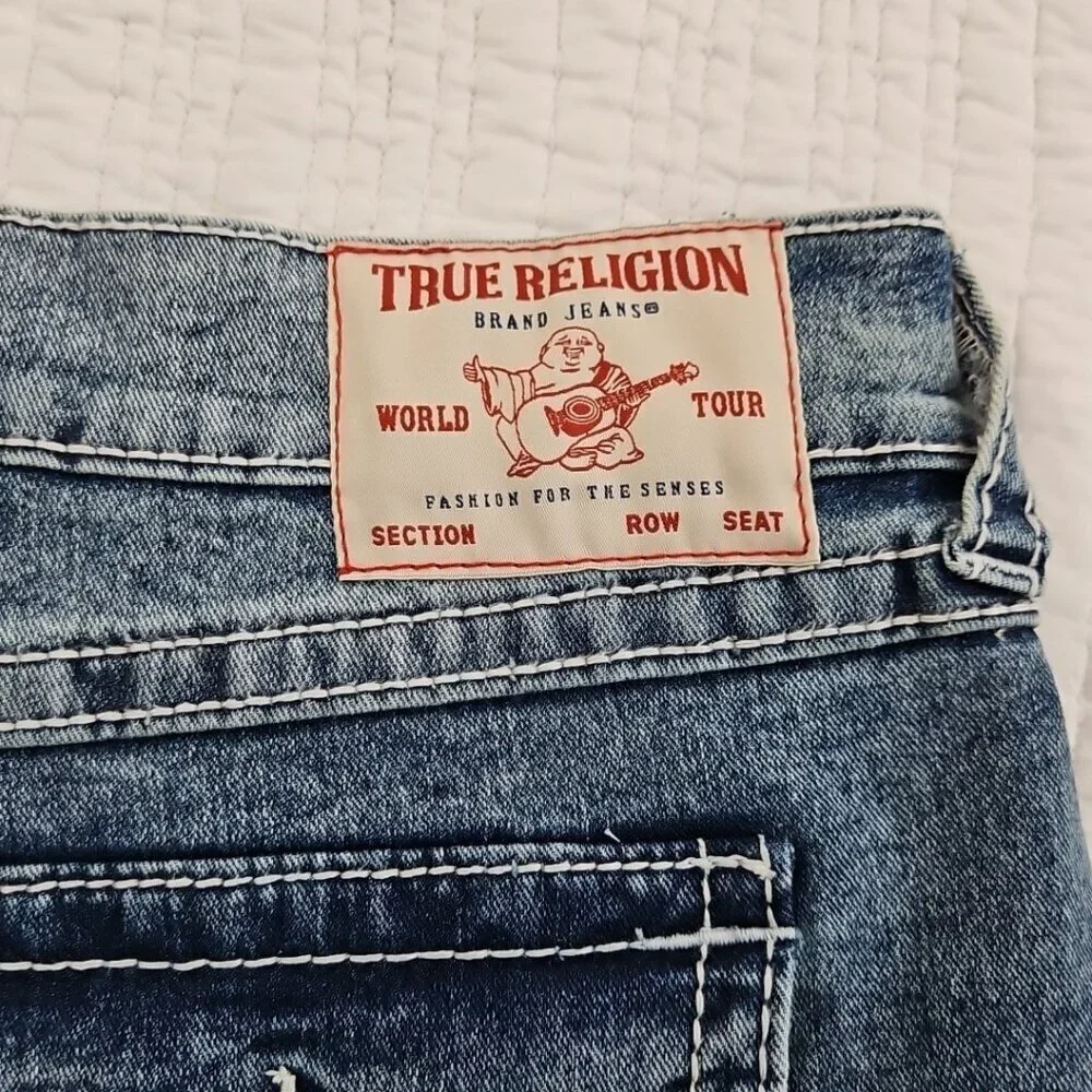 NEW True‎ Religion Geno Big T Flap Jeans Men's 38x32 Blue Flap Relaxed Slim NWT